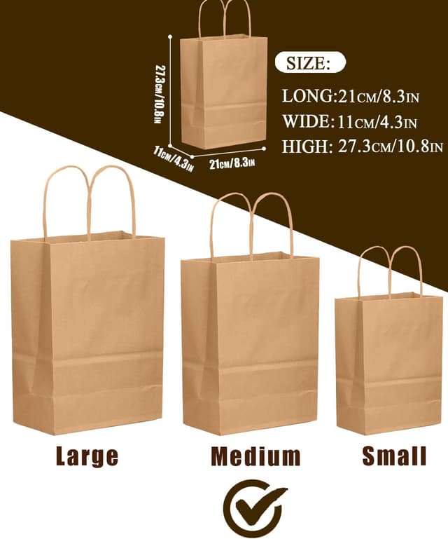 Detalle de Gcardist 50-Pack Brown Paper Gift Bags with Handles (Medium, 10.6x8.3x4.3)