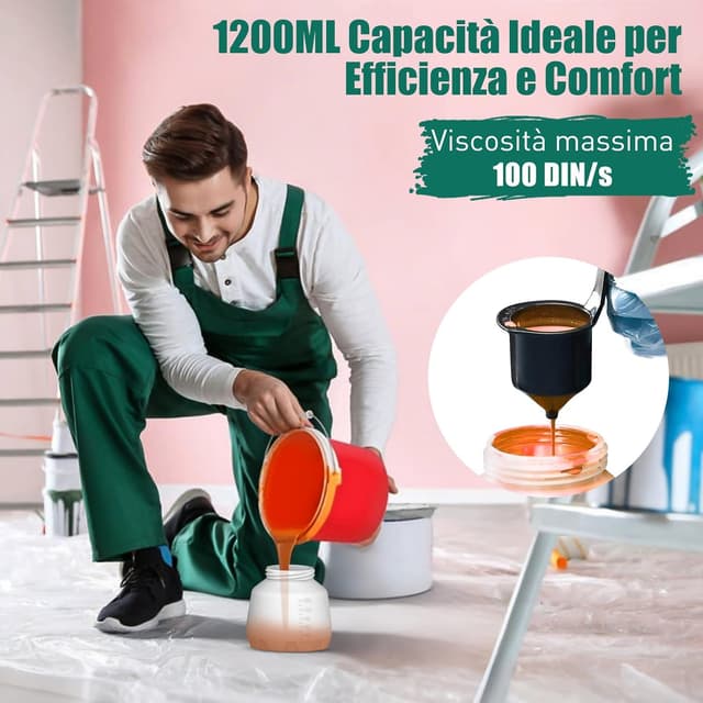 Detalle de HYCHIKA pistola per verniciare HVLP da 600W con contenitore 1200 ml e 4 ugelli