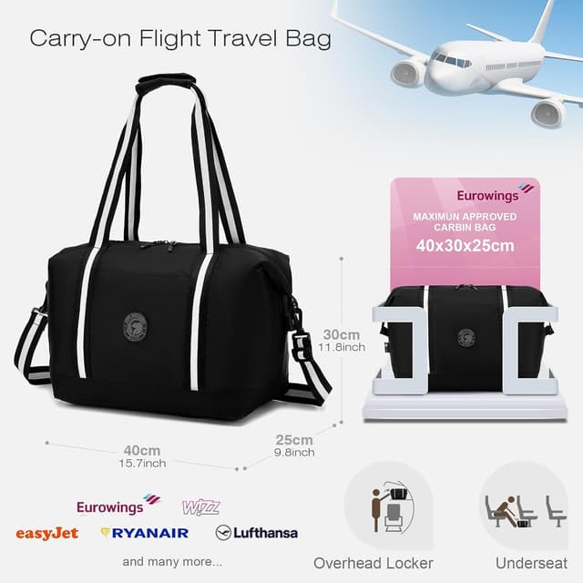 Detalle de SPAHER 2X Borsone da Viaggio Bagaglio a Mano 40x30x25 cm, 30 L (pieghevole) – impermeabile per palestra e weekend