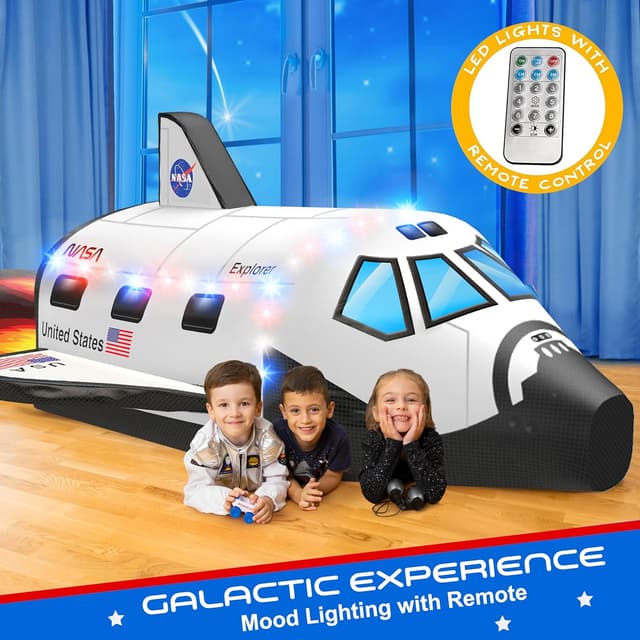 Detalle de W&O Space Explorer Aerodome Rocket Ship Inflatable Tent with LED Lights & Blast-Off Button (Fan Not Included)