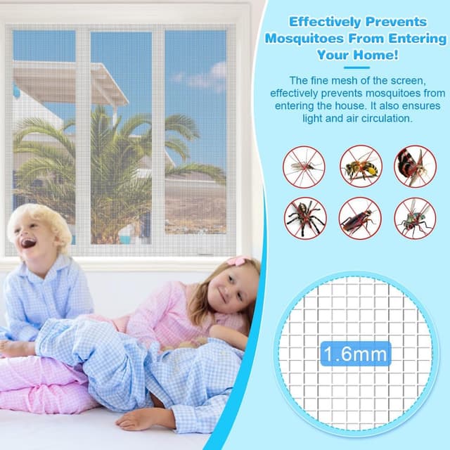 Detalle 2 de BUZIFU Fliegengitter Meterware aus Fiberglasgewebe (200 x 200 cm, weiß) inkl. Fensterputzbürste