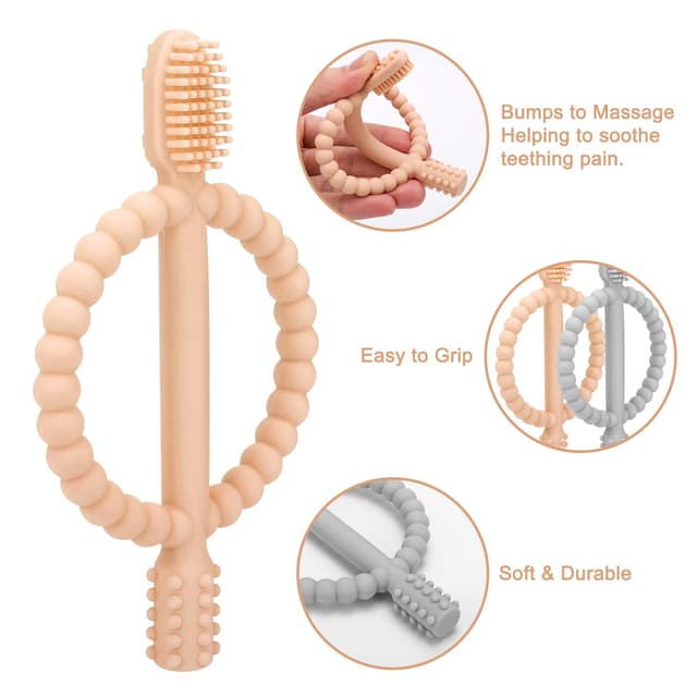 Detalle de Baby Beißspielzeug-Set (2 Stück) – Kinderzahnbürste aus BPA-freiem Silikon, ab 3 Monaten