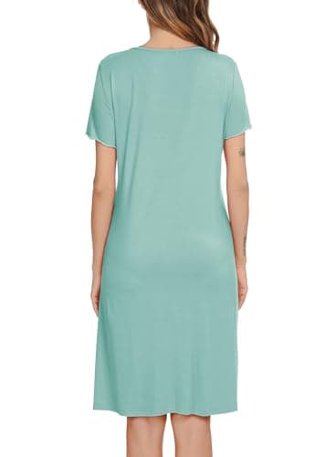 Detalle de Lovasy camisón de lactancia de verano con botones y bolsillos, manga corta (verde claro)