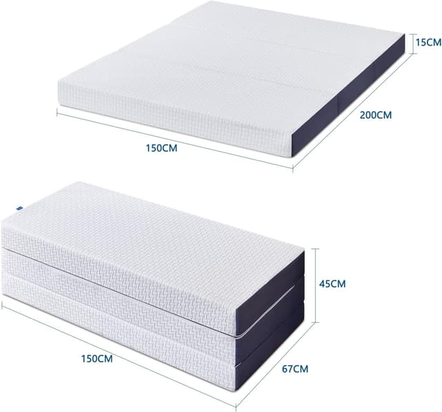 Detalle 2 de Inofia Folding Mattress King Size (15cm) tri-fold memory foam – foldable guest mattress with washable cover