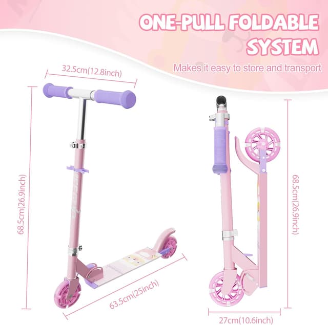 Detalle de MEE GOO Kids Scooter (Ages 3+) – 2 Wheels, Easy Folding, 3-Level Adjustable Handlebar & Rear Brake