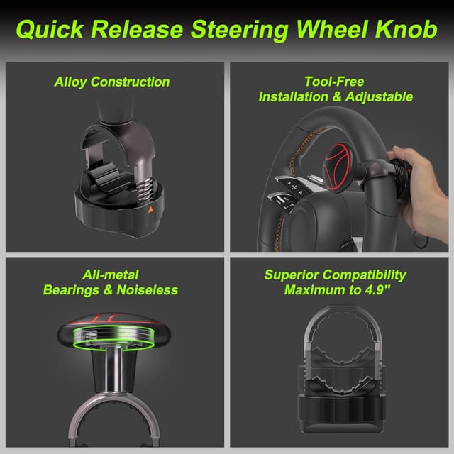 Detalle de Tool-Free Steering Wheel Knob “Suicide Knob” (Metal Bearing) for 3.45–4.9" Wheel Circumference, Red (1 Pack)