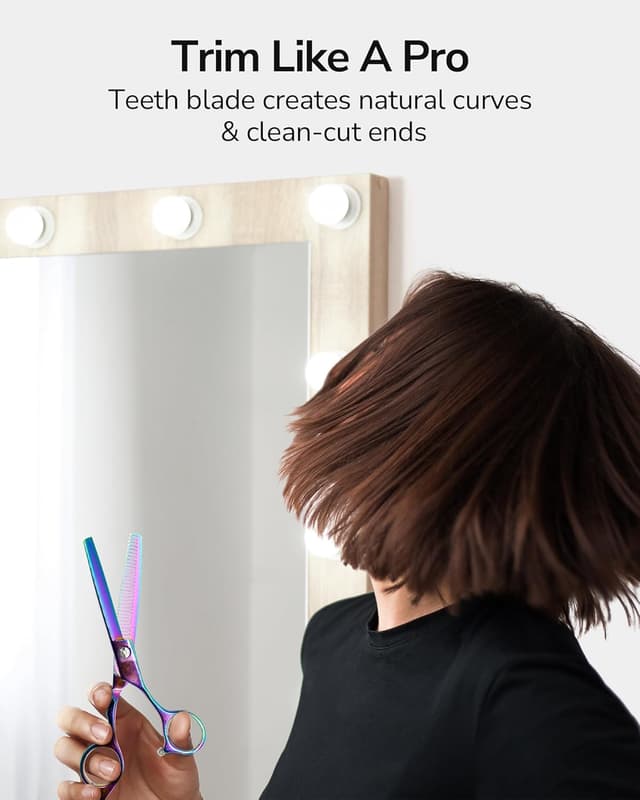 Detalle de ULG Haarschneideschere mit Texturierungszähnen (Regenbogen), 16,5 cm – für Friseur- & Heimgebrauch