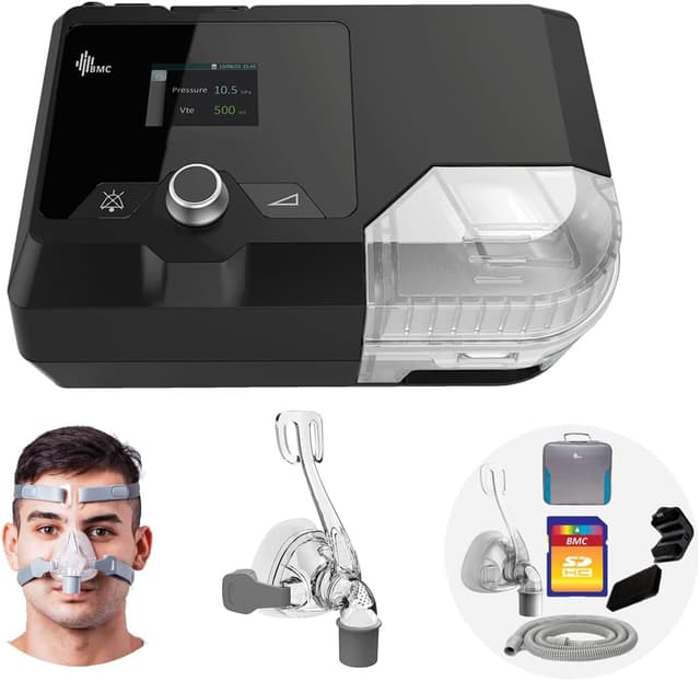 Detalle de BMC G2S A20 Sleep Ventilator (fully automatic sleep breathing machine) with full-size nose mask set