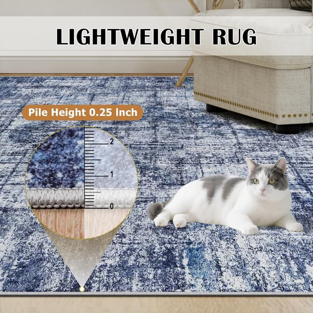 Thumbnail 5 de 8x10 Washable Area Rug Navy Light Gray