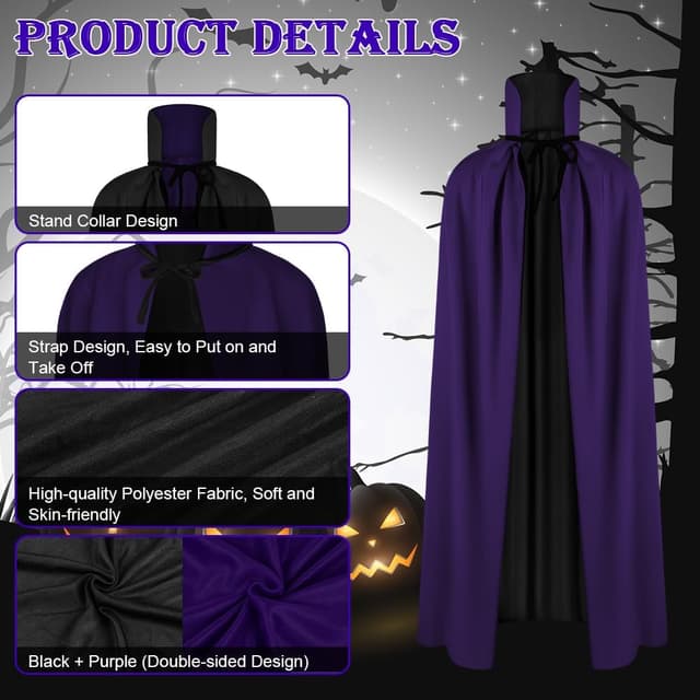 Detalle de AOOWU Mantello Vampiro Bambini doppio lato 90 cm, collo alto unisex per Halloween e cosplay