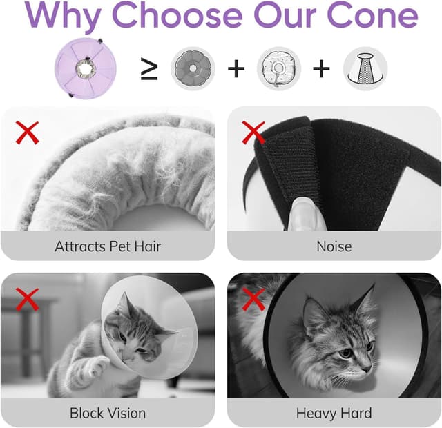 Detalle de Supet Soft–Adjustable Elizabethan Recovery Cone Collar for Cats (Purple Flower, S)
