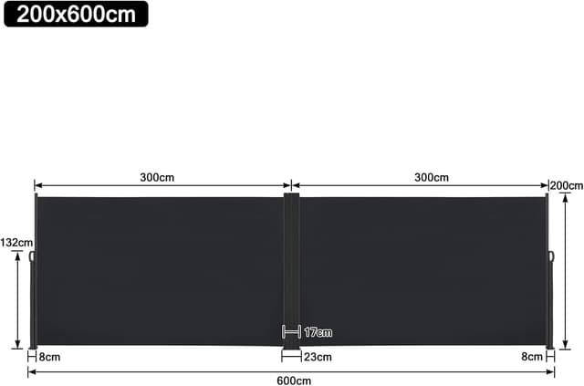Detalle de LZQ Seitenmarkise als Wind- und Sichtschutz aus Polyester – Anthrazit, 200 x 600 cm