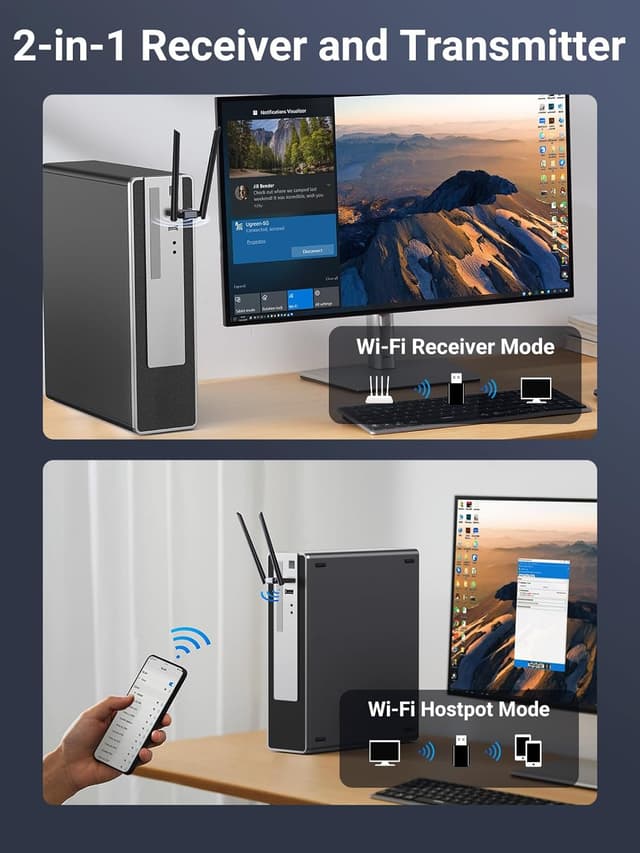 Detalle 2 de UGREEN USB WiFi Dongle AC1300Mbps dual antennas ⌛