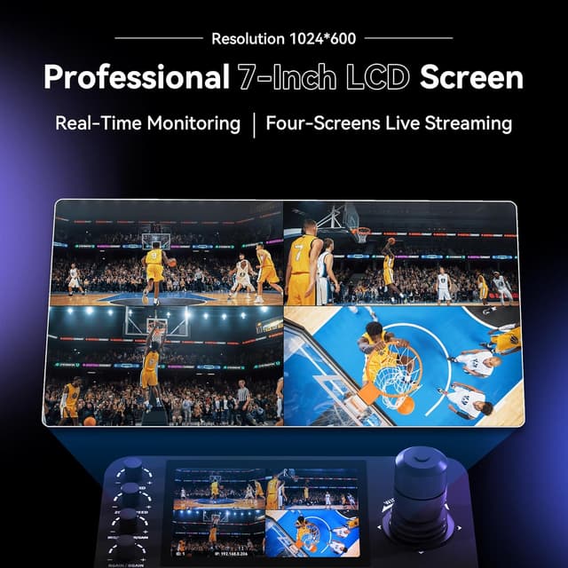 Detalle de Tenveo NDI PTZ Camera Joystick Controller (KB300PRO) with 7” Quad-Screen Preview