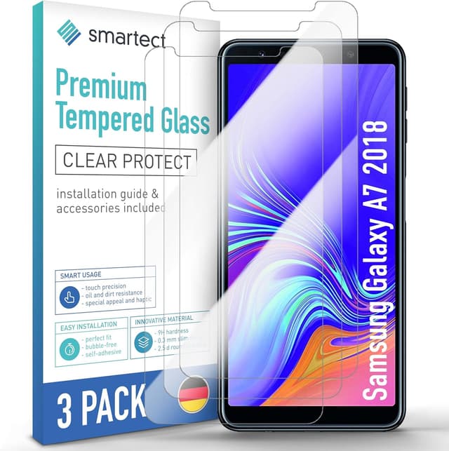 Detalle de Smartect Vetro Temperato Clear 3 pezzi per Samsung Galaxy A7 2018 (9H, 0.3mm, anti-graffio)