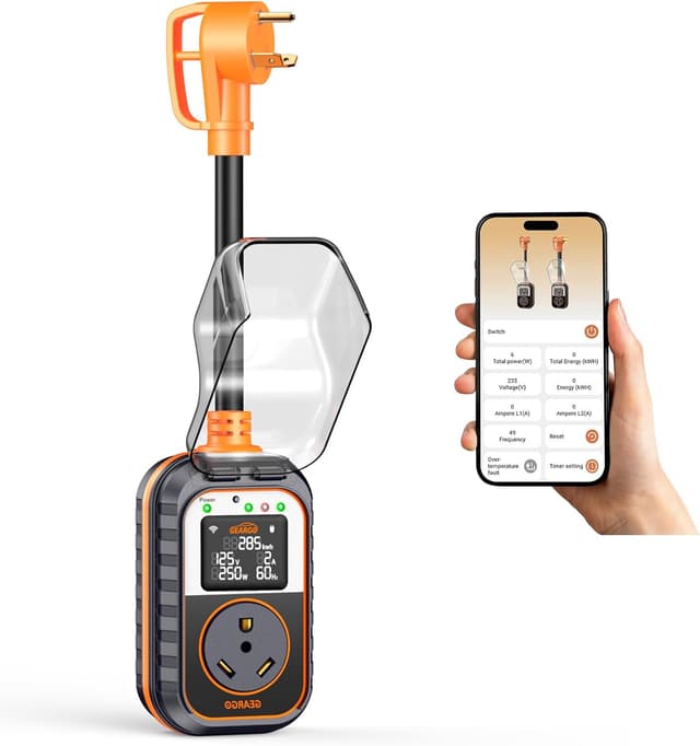 Detalle de GEARGO New-Gen RV Surge Protector 30 Amp with Bluetooth App, 15000J Circuit Analyzer, IP68