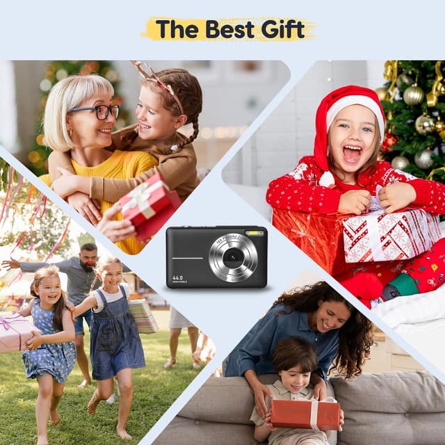 Detalle de Digitalkamera 1080P 44MP (FHD) mit 32G-Karte, 16× Digitalzoom und LED-Licht – kompakte Einsteigerkamera für Kinder, Teenager & Senioren (Schwarz)