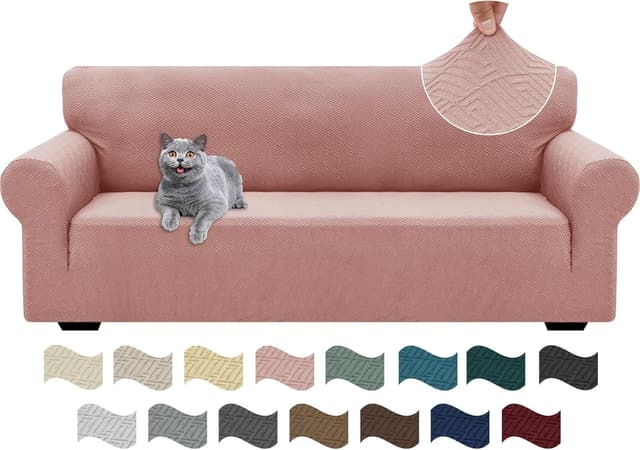 Detalle de Ystyle Copridivano 3 posti con braccioli super elasticizzato antigraffio gatto rosa grigio