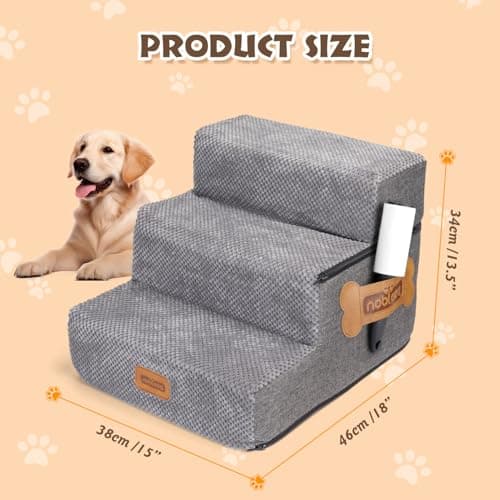 Detalle de Nobleza escalera para perros y rampa con 3 escalones y rodillo quitapelusas (para cama y sofá)