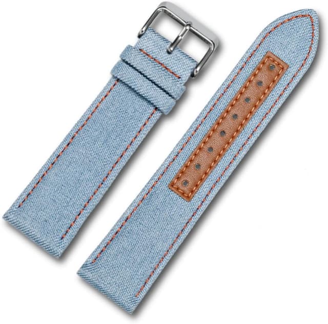 Detalle de Triblanc Denim Canvas Watch Straps (18mm, 20mm, 22mm) with Quick Release – smartwatch style replacement bands