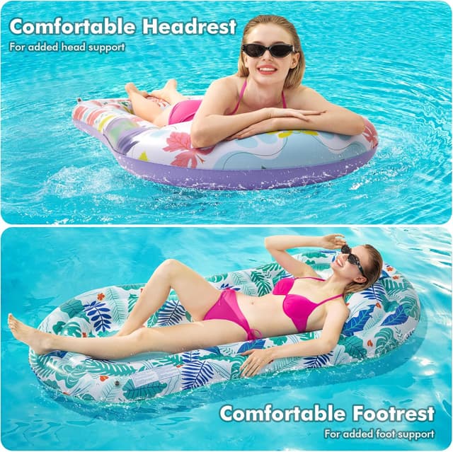 Detalle de Stonful Pool Floats Lounger, 2-Pack Inflatable Pool Floats for Adults with Headrest & Footrest (Multicolor)
