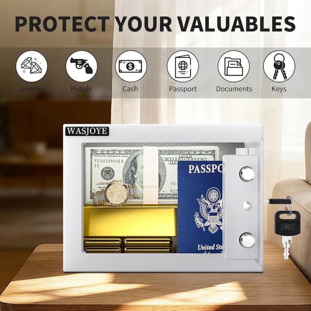 Detalle de WASJOYE Mini Cassaforte a muro 17 x 23 x 17 cm da 6,6 L con serratura a chiave