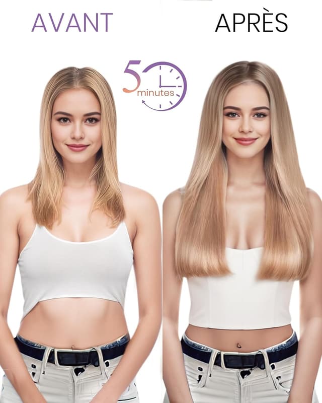 Detalle de LaaVoo Extension de cheveux naturels à clip pour balayage brun foncé à clair (5 pièces) – 30 cm, 80 g