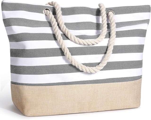 Detalle de sprecenk große Strandtasche für Damen – wasserdichte Canvas-Tote Bag mit Reißverschluss (ca. 50 x 12 x 35 cm, 10 l)