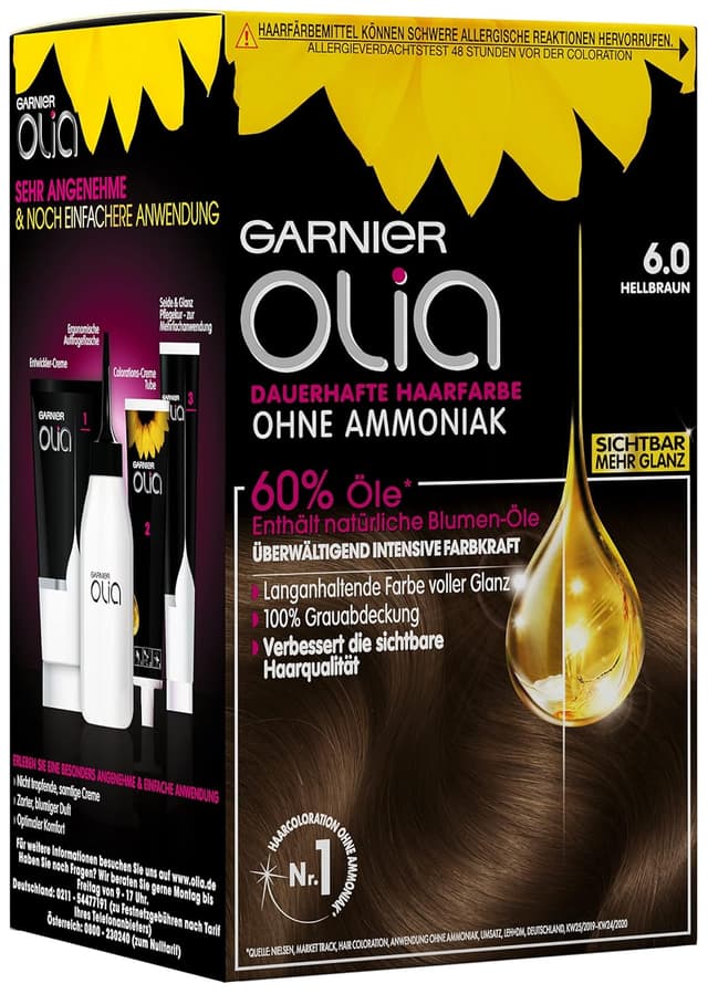 Thumbnail 6 de Garnier Olia Dauerhafte Haarfarbe ohne Ammoniak 6.0 Hellbraun (Packung mit 2), inkl. Pflegekur