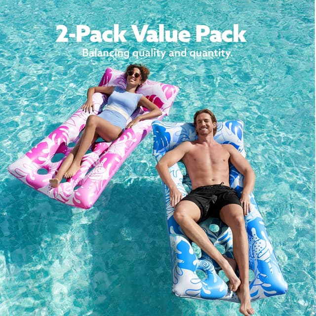 Detalle 2 de SLOOSH 2-Pack Inflatable Pool Floats Mat with Headrest (XL) for Adults
