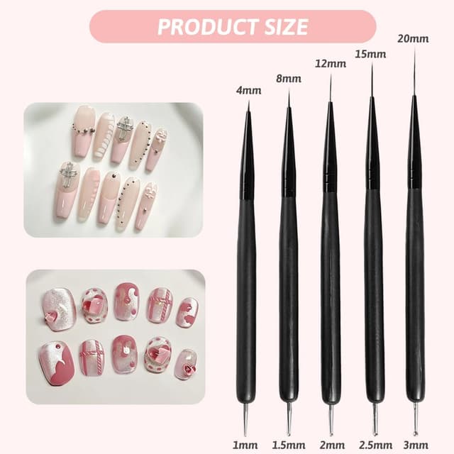 Detalle 2 de flintronic Kit de pinceaux Nail Art 2 en 1 (lot de 5) : liner ultra fin et pointillage pour ongles