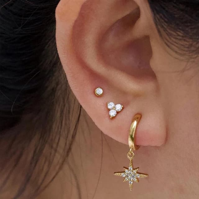 Detalle 2 de MASOP Ohrstecker Silber Gold Rosegold Set (Silber 925, Zirkonia) – 3 Paar mit 3 / 4 / 5 mm