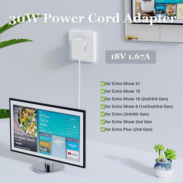 Detalle de 30W Echo Show power adapter 30W 1.5M white