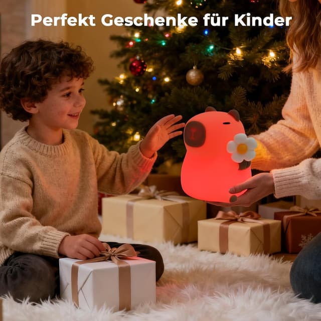 Detalle de JVURICE® Capybara Silikon-Nachtlicht für Kinder, dimmbar, Touch & wiederaufladbar per USB‑C