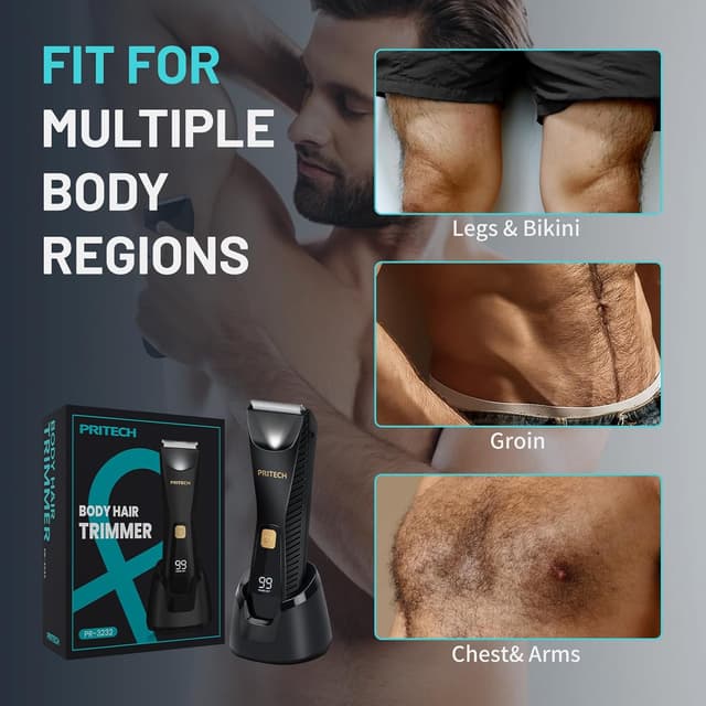 Detalle 1 de PRITECH Manscape Body Hair Trimmer for Men (Waterproof, Ceramic Blades, USB-C Charging)