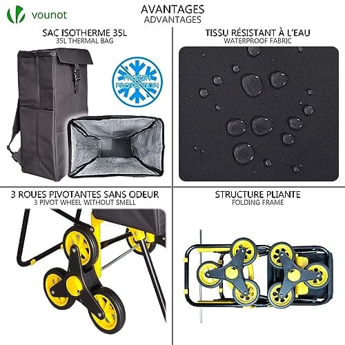 Detalle 2 de VOUNOT Carro de la Compra 40 L plegable con asiento 🛒