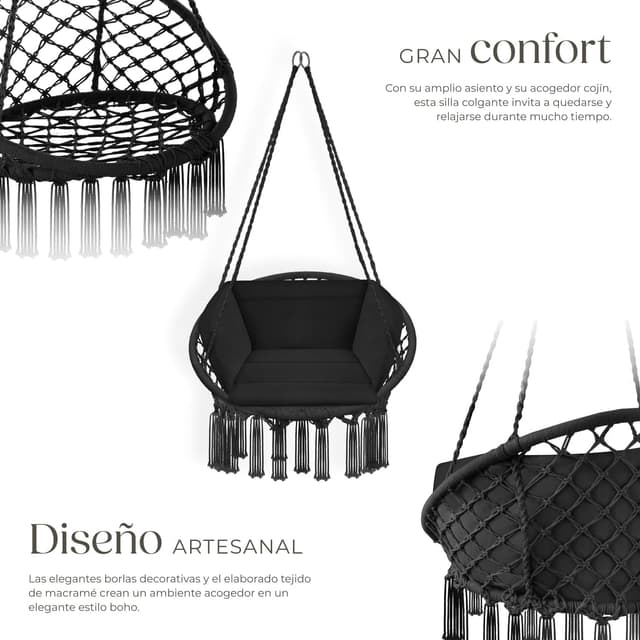 Thumbnail 2 de tectake Columpio Jardín Exterior Silla Colgante con Cojín