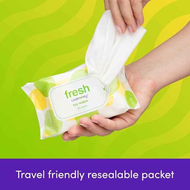 Detalle de LoveHoney Fresh Toy & Body Wipes with Soothing Aloe Vera, resealable pack of 25