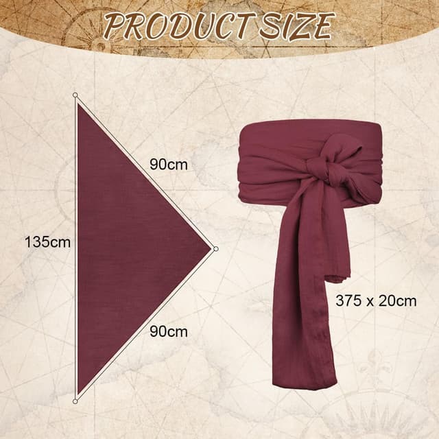 Detalle 2 de Alaoo Kit Accessori Pirata da Capitano: bandana, cintura e altri accessori per Halloween e Carnevale