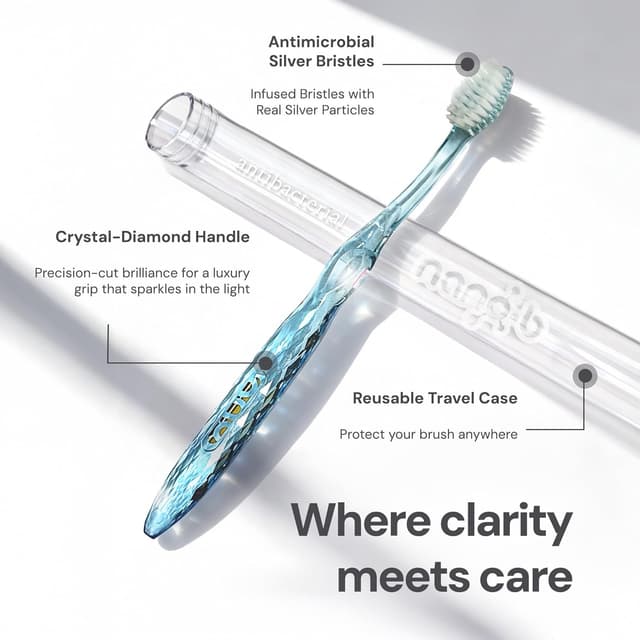 Detalle de Nano-b manual toothbrush for adults with sensitive gums, silver soft/medium bristles (with travel case)