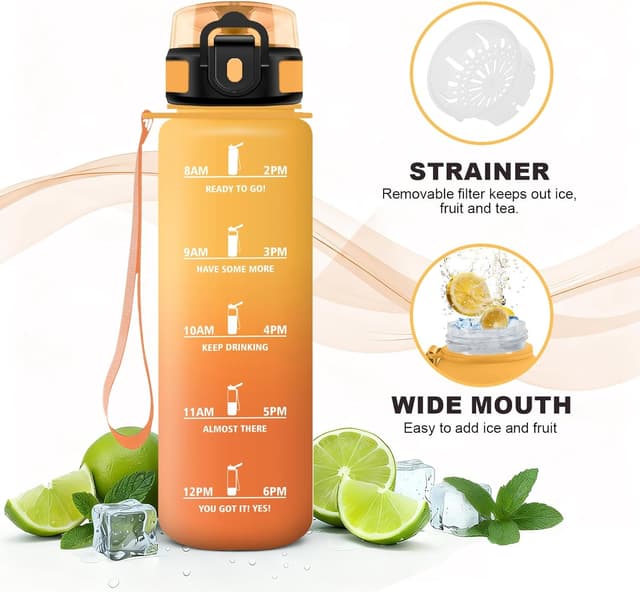 Detalle de JAPORIA Gourde Sport 500 ml sans BPA avec filtre et marquage du temps