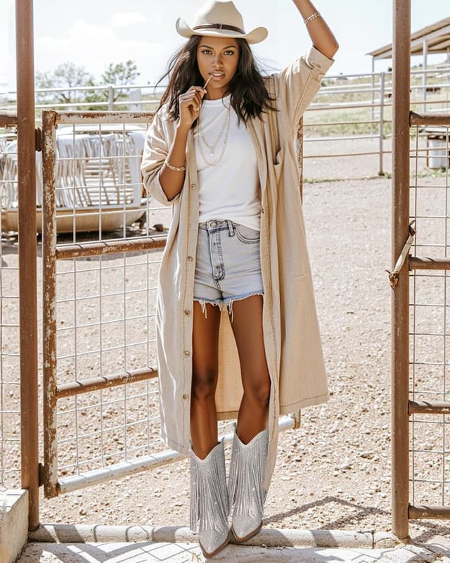 Detalle de Ouepiano Cowboy Boots for Women Western Rhinestone & Sparkly Fringe Pull-On (Wide Calf)