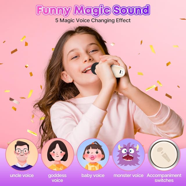 Detalle de Gontence Karaoke per Bambini con microfono Bluetooth, luci LED e effetti di voce per 3-12 anni