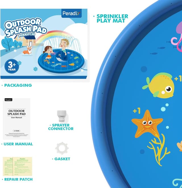 Detalle 2 de Peradix Splash Pad 170 cm – Sprinkler-Wasser-Spielmatte mit Anti-Rutsch für Sommer im Garten