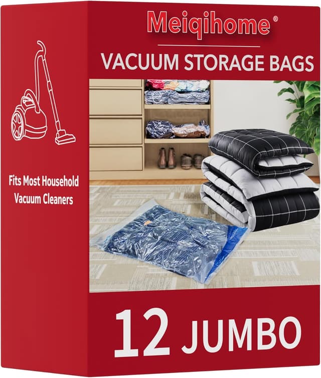 Detalle de MEIQIHOME Vacuum Storage Bags (12 Jumbo, 100 x 70 cm) for Clothing, Bedding & Travel