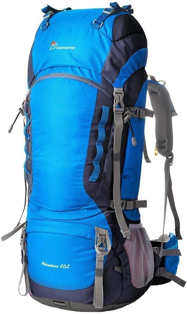 Detalle de MOUNTAINTOP Trekkingrucksack 80L (80 Liter) – Wanderrucksack für Herren & Damen mit Regenschutz