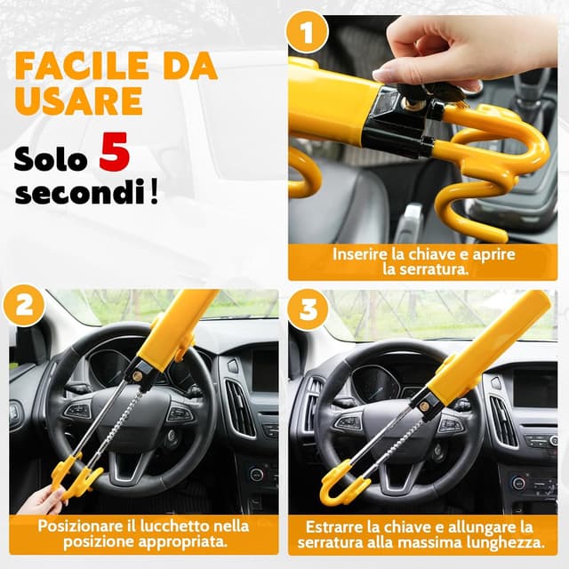 Thumbnail 5 de Tevlaphee Blocca sterzo auto universale, regolabile 🔒