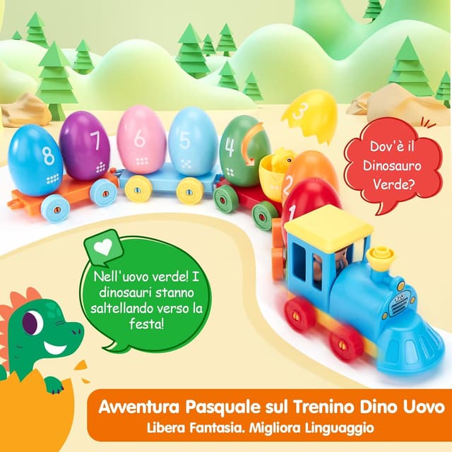 Detalle de hahaland Giochi Bambini 1-2-3 Anni: set di dinosauri treno Montessori con uova numerate e vagoni componibili