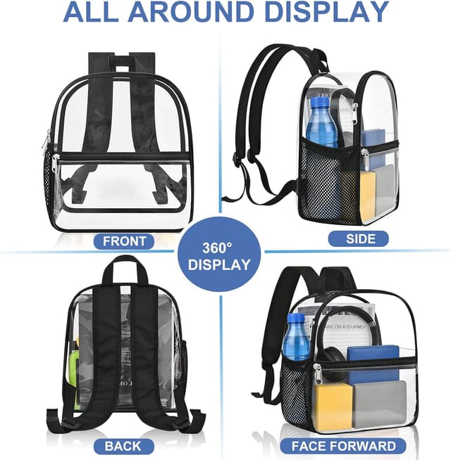 Detalle de Busiuw Clear Stadium Backpack 12x12x6 (Black-Clear) — Small Transparent Event Bag