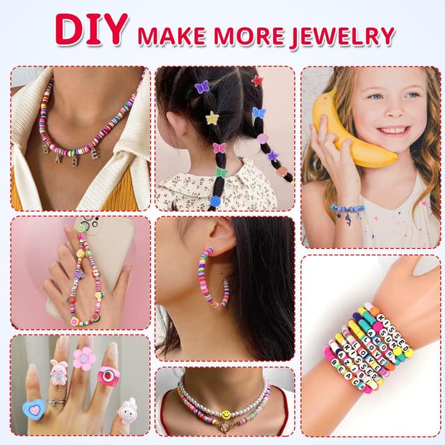 Detalle de AIPRIDY 3200-Piece Girls Bracelet Making Kit (Unicorn/Mermaid Clay Beads), DIY Jewelry Craft Set for Ages 5–12